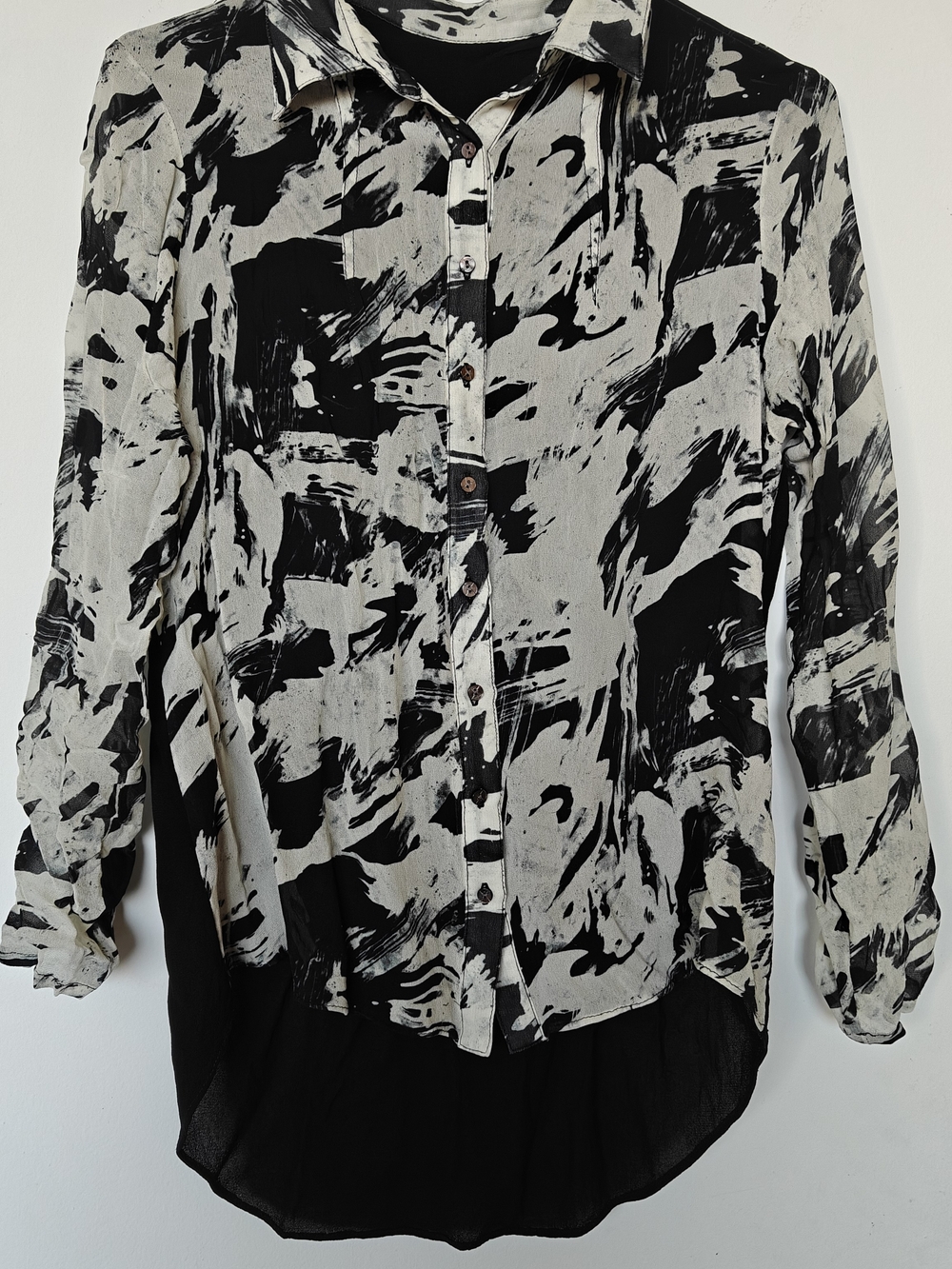 Black & White Abstract Brushstroke Button-Up Shirt